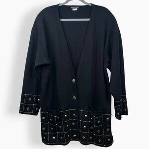 Theomiles Black Sweater Cardigan Women's Plus Size 2X‎ Vintage Knit Gold Beaded